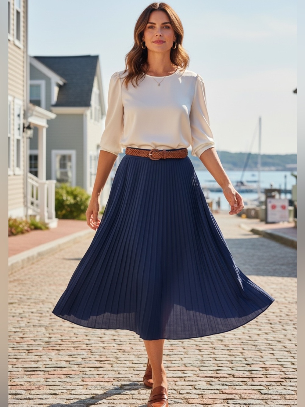 💙 J.Crew Navy Pleated Midi Skirt Size 6 Classic Flowy
